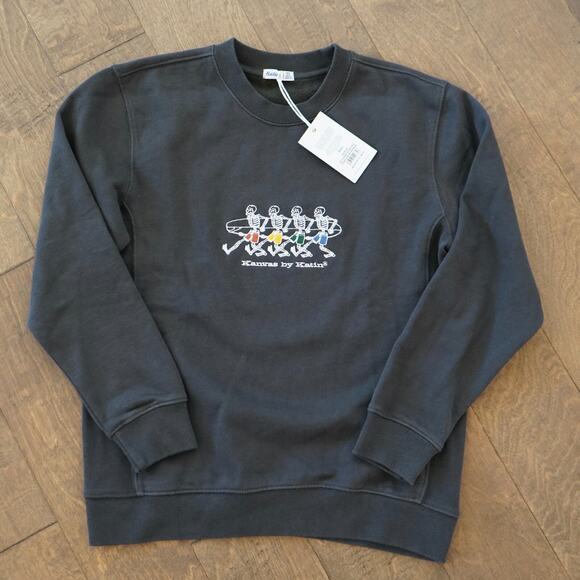 Katin Sweatshirt Boys Medium Black‎ Fleece Lined Hermanos Embroidered Crewneck - Picture 8 of 10